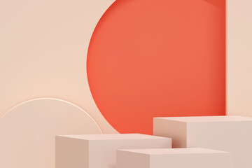 orange podium on orange background. concept scene stage showcase for new product, promotion sale, banner, presentation, cosmetic. with copy space - 3D illustration