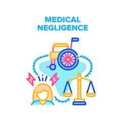 Medical Negligence Vector Icon Concept. Medical Negligence In Hospital And Judicial Legal Proceedings. Doctor Mistake And Patient Recovery. Health Problem After Surgery Color Illustration