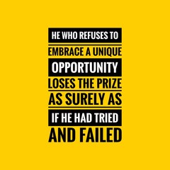 Fototapeta premium Inspirational motivational quote. Opportunity Quotes. Black text over yellow background.
