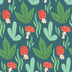 Seamless pattern with forest plant elements. vector