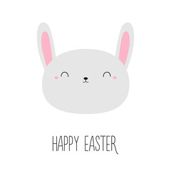 Happy Easter. Rabbit bunny hare round face icon. Cute kawaii funny animal. Cartoon funny baby character. Kids print for poster, t-shirt cloth. Love card. Flat design. White background.