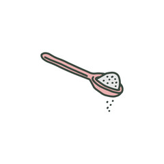 Spoon full with sugar, salt or flour, hand drawn vector illustration isolated.