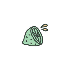 Half of lime tropical fruit hand drawn doodle vector illustration isolated.