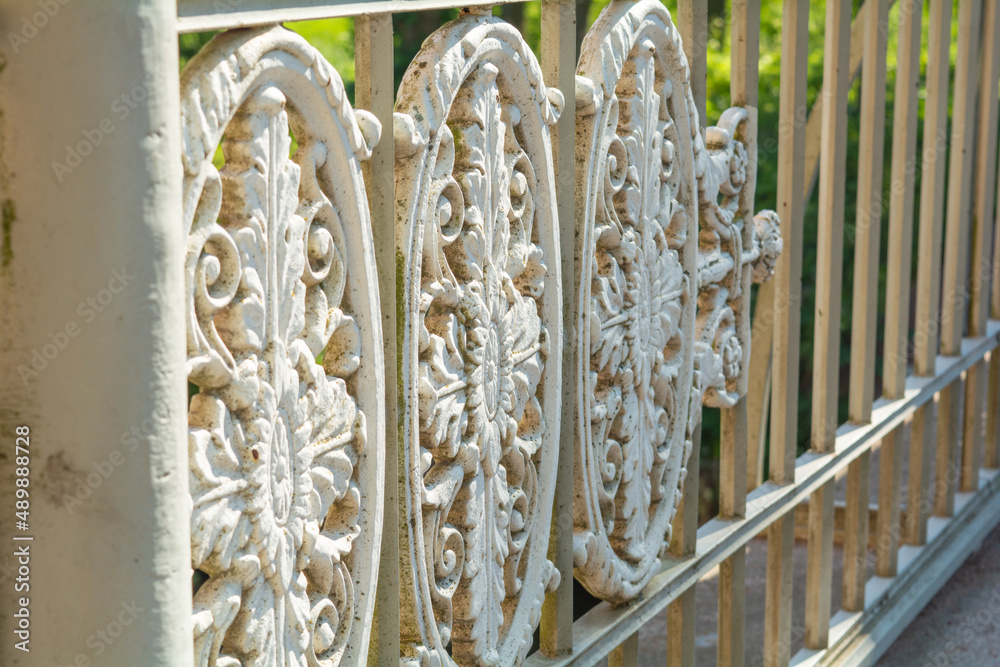 Canvas Prints historical vintage white cast iron lattice fence, ellipse decorative ornamets