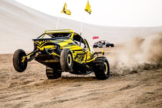 Doha,Qatar,February 23, 2018: Off road buggy car in the sand dunes of the Qatari desert.