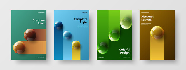 Multicolored 3D balls booklet illustration composition. Bright company cover A4 vector design layout collection.
