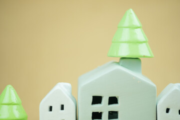 Christmas little tree on the chimney. Miniature cozy home