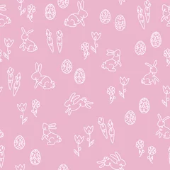 Fototapeten Cute hand drawn Easter seamless pattern with bunnies, eggs and decoration, great for textiles, banners, wallpapers, wrapping - vector surface design © TALVA