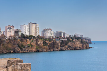 panorama of the coast of Antalya on a high rocky ledge is a residential area