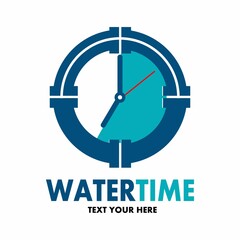 Water time vector logo template. This design use clock symbol. Suitable for maintenance service, pipe project deadline and other