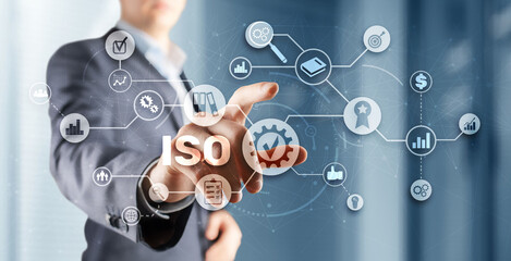 ISO certification concept standard quality control. International information security standard
