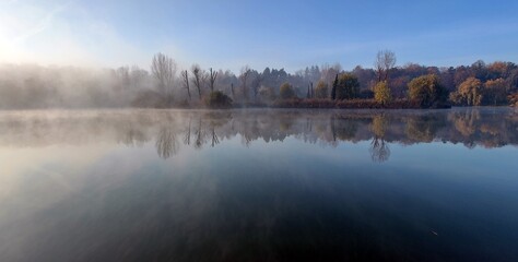 Misty morning on the lake - autumn morning