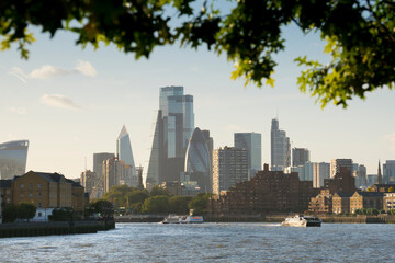 UK, England, London, City skyline from Canary Wharf Clipper station