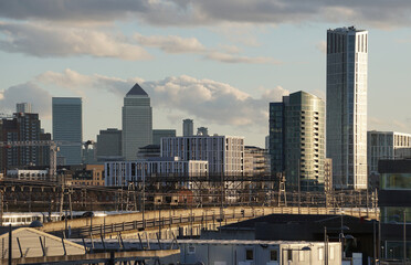 UK, England, London, Canary Wharf from Stratford