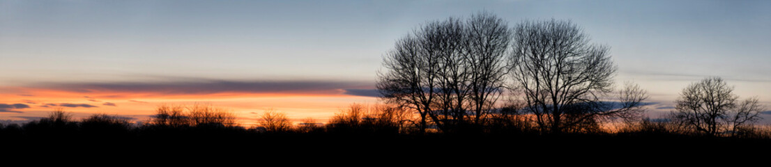 Europe, UK, England, Oxfordshire sunset panorama