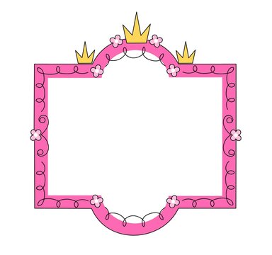 Vector princess mirror with crown and flowers in pink color