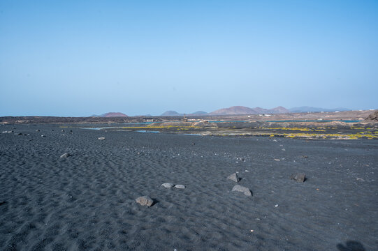 Black Volcanic Sand Beach, Janubio Beach, Lanzarote, Canary Islands, Spain