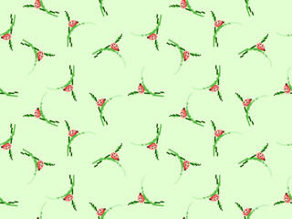 Ladybug cartoon character seamless pattern on green background.Pixel style