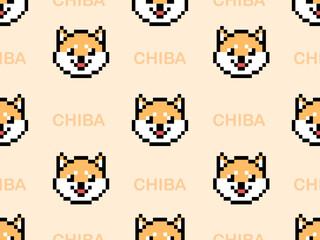 Chiba cartoon character seamless pattern on orange background.Pixel style