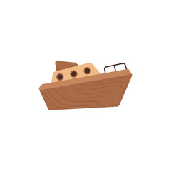 Wood toy for child, wooden retro design boat or ship for playing in flat vector