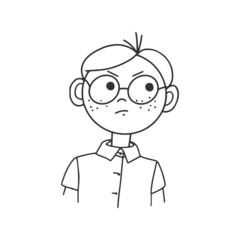 Contour drawing of a cartoon man with glasses. Doodle styleContour drawing of a cartoon man in glasses with emotions on his face. Doodle style