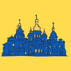 Fototapeta premium Saint Sophia Cathedral, Kyiv. Blue Icon on Yellow