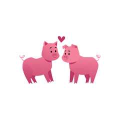 Family pair or loving couple of cute pigs, flat vector illustration isolated.