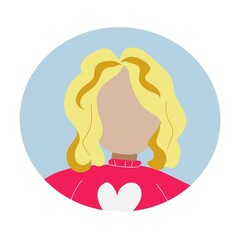 Blonde girl in pink sweater icon. People in circle illustration set. Colorful art on White background. 