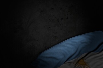 cute independence day flag 3d illustration. - dark image of Argentina flag with big folds on black stone with empty space for your content