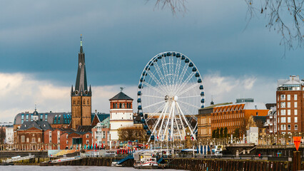 Old town of Dusseldorf at the river Rhine in Germany