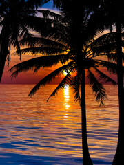 Silhouette of palm trees Beautiful sunset on the tropical sea beach