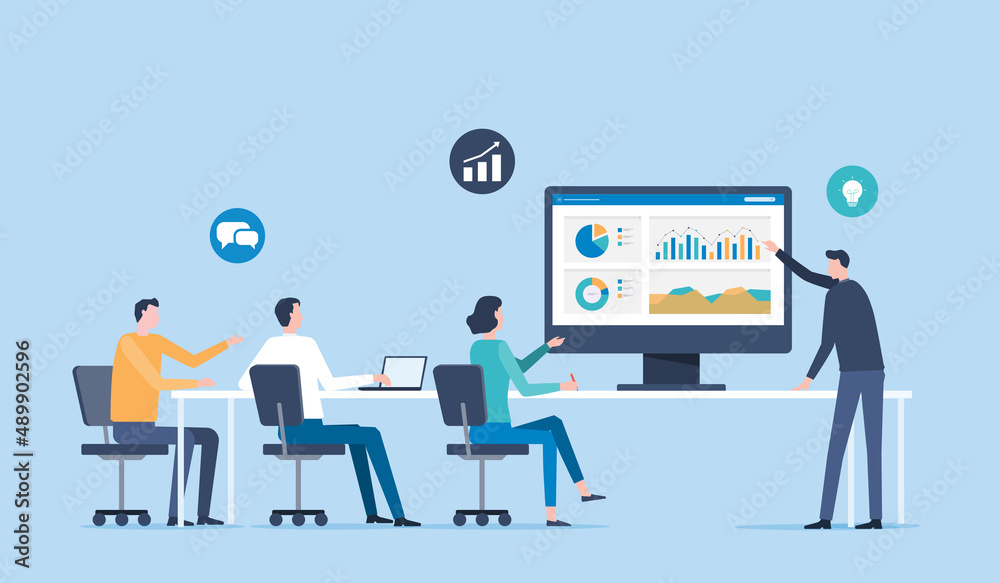 Aufkleber business marketing team working and meeting for business investment on monitor graph report dashboar