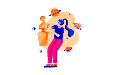 Modern artist sculpt 3d model with VR simulation glasses