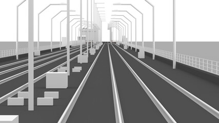 Railway with lighting in gray tones. Isolated on white. 3d-rendering