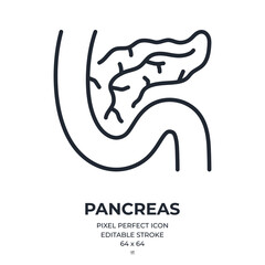Pancreas editable stroke outline icon isolated on white background flat vector illustration. Pixel perfect. 64 x 64.