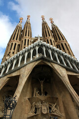 Facade of the Sagrada Familia catholic basilica, Barcelona, Catalonia, Spain.