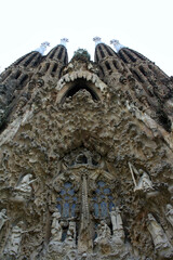 Details of the Nativity scene on the facade of the Sagrada Familia catholic basilica, Barcelona, Catalonia, Spain.
