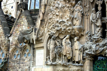 Fototapeta na wymiar Details of the Sagrada Familia catholic basilica, Barcelona, Catalonia, Spain.