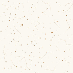 Gold Stars in light galaxy sky. Seamless Pattern Background illustration. Tarot cards.