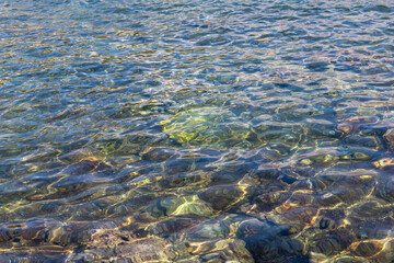 Shallow water surface at sea. Nature and wild destinations