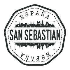 Obraz premium Donostia-San Sebastian, Gipuzkoa, Spain Stamp Skyline Postmark. Silhouette Postal Passport. City Round Vector Icon. Vintage Postage Design.