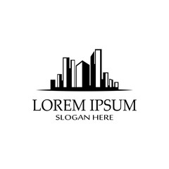 Naklejka premium city ​​skyline, city silhouette, modern city and city center. With logo design concept, icon and symbol illustration template.