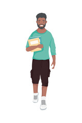 afro student boy walking