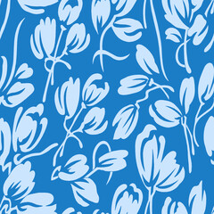 Monotone blue and grey of silhouette tropical foliage and fill in stripe leaves in colorful mood seamless pattern in vector for fashion fabric and all prints