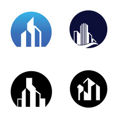 city ​​skyline, city silhouette, modern city and city center. With logo design concept, icon and symbol illustration template.