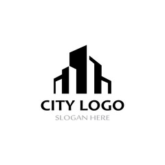 city ​​skyline, city silhouette, modern city and city center. With logo design concept, icon and symbol illustration template.