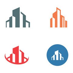 Fototapeta premium city ​​skyline, city silhouette, modern city and city center. With logo design concept, icon and symbol illustration template.