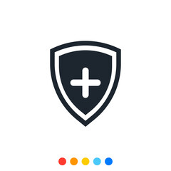 Icon of Protection shield with Cross symbol, Vector.