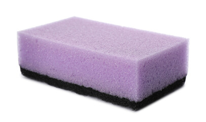 Obraz na płótnie Canvas Purple cleaning sponge with abrasive black scourer isolated on white