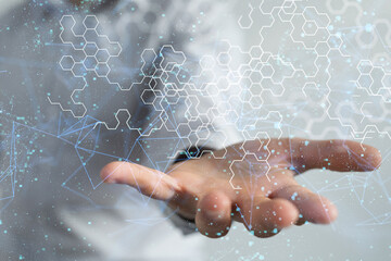 Digital cyberspace with particles and Digital data network connections concept.